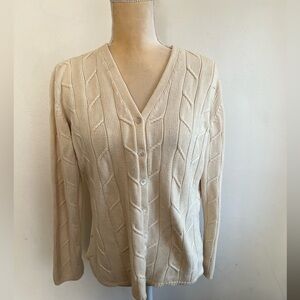 valerie stevens 100% silk cardigan knit sweater pearl beige color